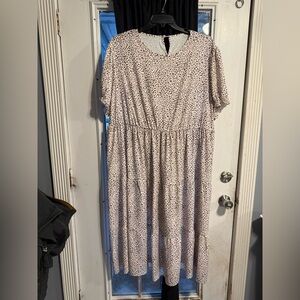 Cream and Brown cheetah spot Tiered Midi Dress